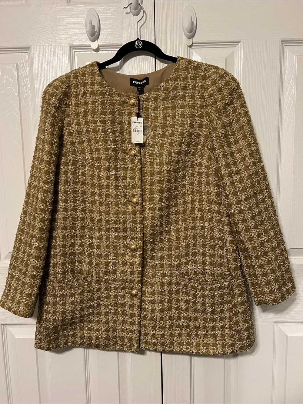 NWT Express Women's Gold Tweed Round-Neck Button Jacket Size XL